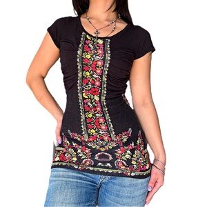 Vintage Free People Y2K Ruched Floral Fitted Tee Top